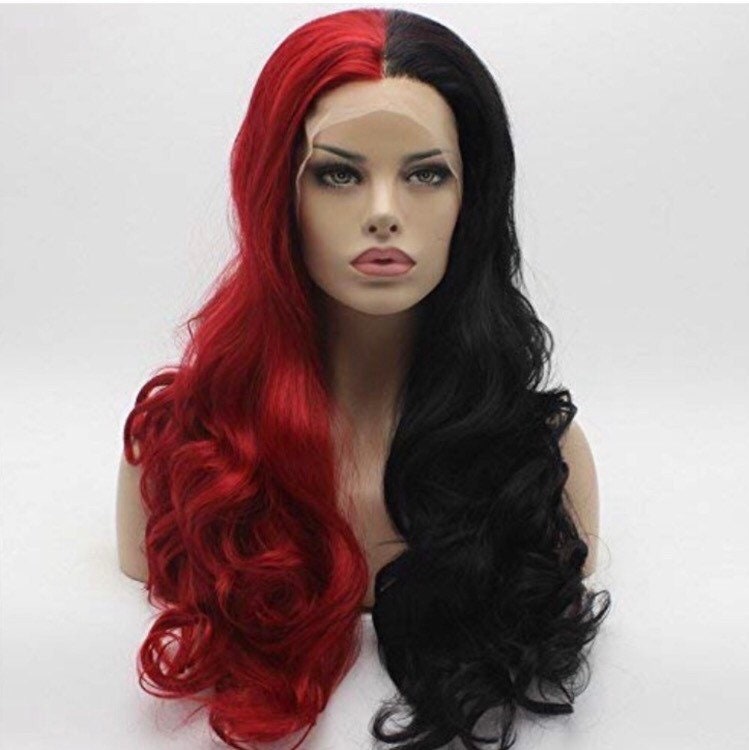 24 Red Black 2 Tone split dye lace front wig . Arrives New