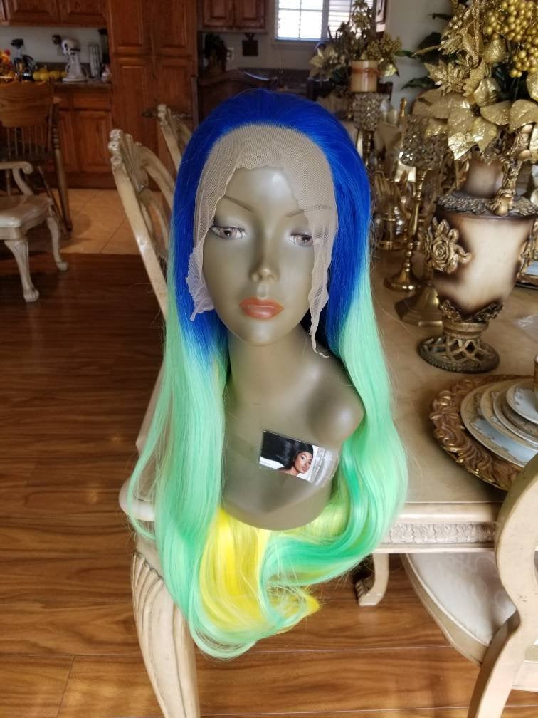 Blue green hotsell and yellow wig