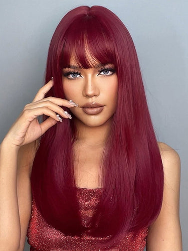 Dark Red Straight Full Wig