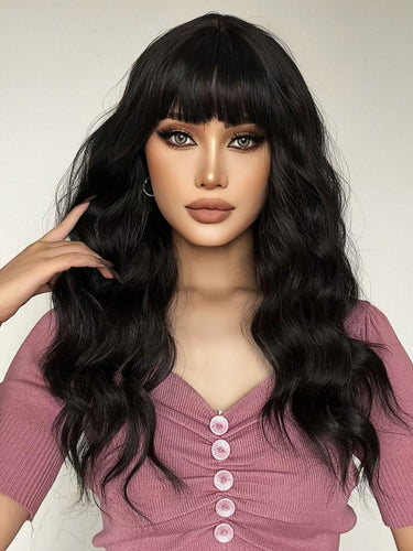 Black Full Wavy Wig with Bangs