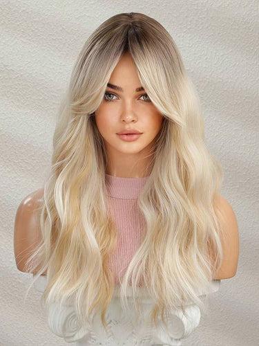 Ombre Blonde Full Wavy Wig with Bangs