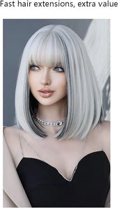 Gray Black Bob Full Wig