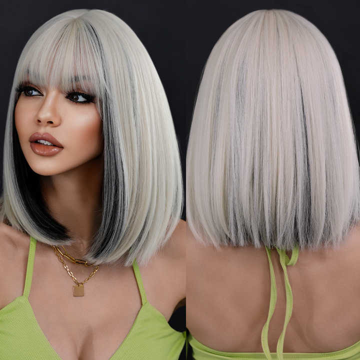 Gray Black Bob Full Wig