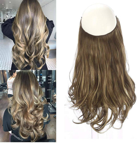 Ombre Hair// Extension// Bayalage Brown Blonde// Long// Natural Wavy// Halo Flip in - Goddess Beauty Royal Wigs