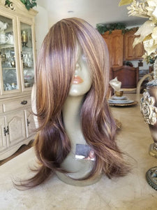 Brown Highlights// Beauty Wig//Straight Layered//Straight//Bangs - Goddess Beauty Royal Wigs