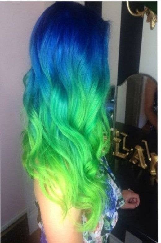 Blue green and yellow cheap wig