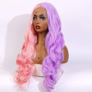 Pink Purple Curly Wave Lace Front Wig - Goddess Beauty Royal Wigs
