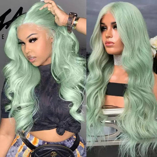 Light Green//Wavy// Lace Front Wig//Beautiful//Wig - Goddess Beauty Royal Wigs