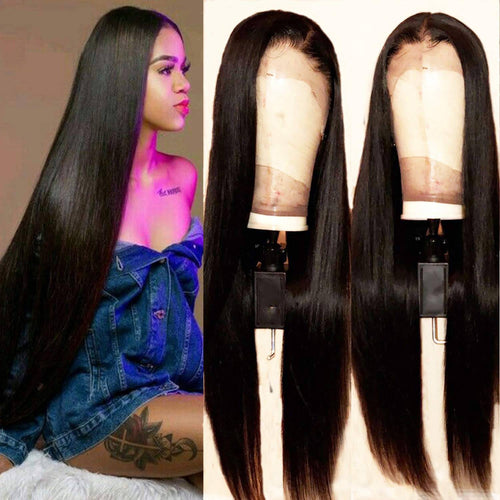 High Quality Pre Plucked Brazilian Virgin Remy Black Straight Lace Front Wig Human Hair - Goddess Beauty Royal Wigs