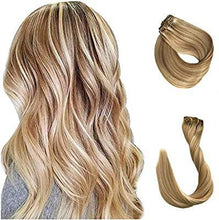 Clip in Human Hair Extensions 70g 7pcs Silky Straight Highlight Blonde Remy Human Hair Extension 15 Inch 27/613 Strawberry Blonde to Bleach - Goddess Beauty Royal Wigs