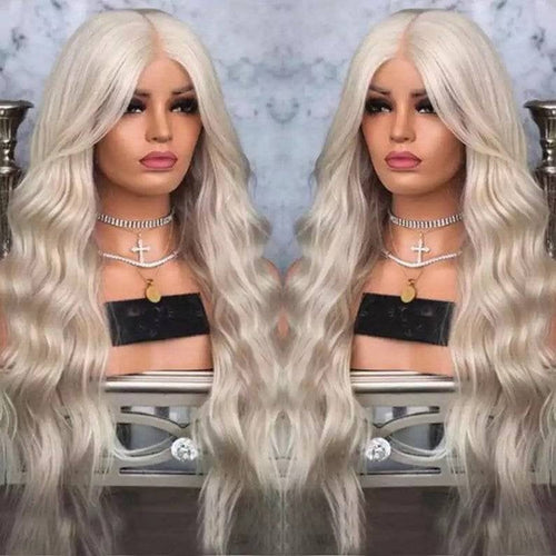 White Blonde//Icy// Lace Front Wig//Goddess//Wig//Ready to Ship//NWT//Human Hair//Synthetic Wig//Natural// Wavy//Stunning Wig//Beautiful// - Goddess Beauty Royal Wigs