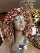 Blonde Brown Mixed// Kinky Curly Wig// Exquisite Black Short Kinky Curly/ Synthetic Afro/ with Bangs - Goddess Beauty Royal Wigs